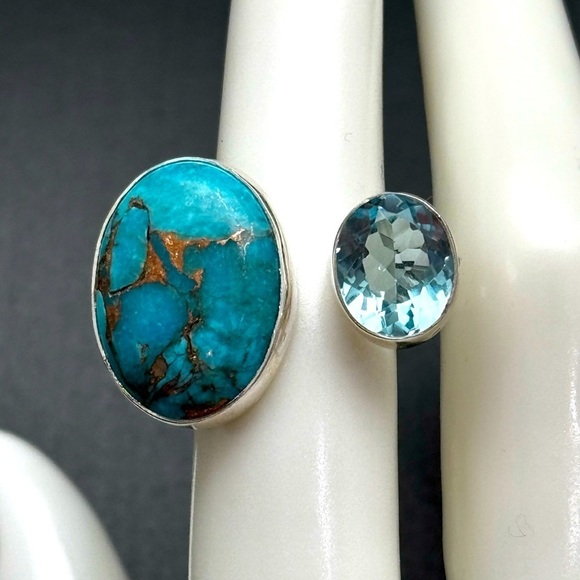 New Genuine, blue, copper, turquoise, and sterling silver ring with topaz stone - Picture 8 of 8